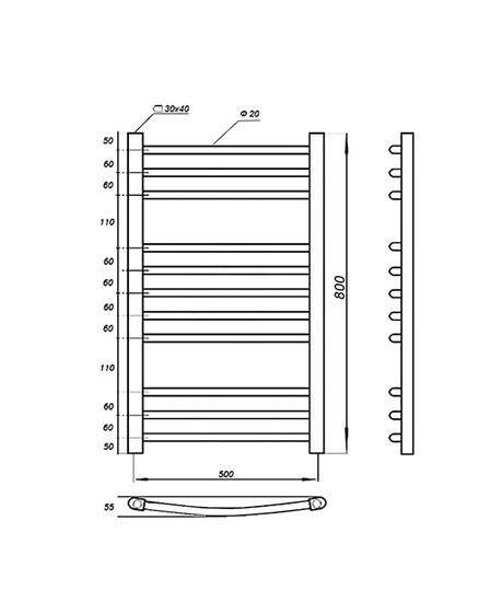 Полотенцесушитель электрический Solent Grevol SR-014 800х500 П11 черный