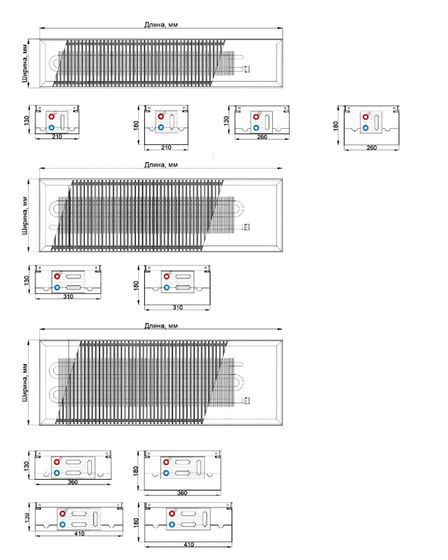 Конвектор внутрипольный Helios Therm Double Alpha (CIAD) без вентилятора глубиной 130мм с алюминиевой решеткой черного цвета
