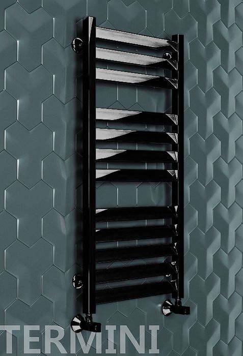 Termini Black - черный дизайн полотенцесушитель с прямоугольными вертикалями | Фото