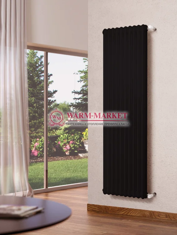 Трубчатый вертикальный радиатор Dia Norm 3180 трехтрубный с боковым подключением черного цвета