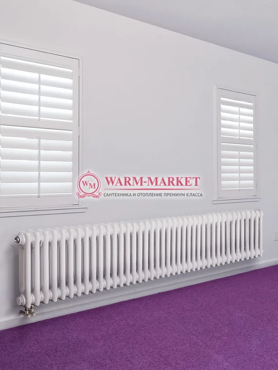 Трубчатый радиатор Purmo Delta 2057-40 секций, двухтрубный с боковым подключением.