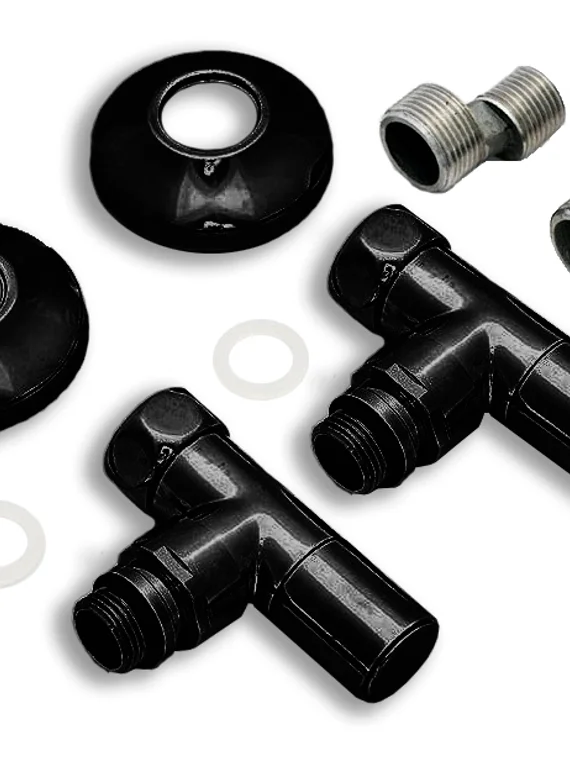 Вентиль круглый регулировочный прямой черного цвета.