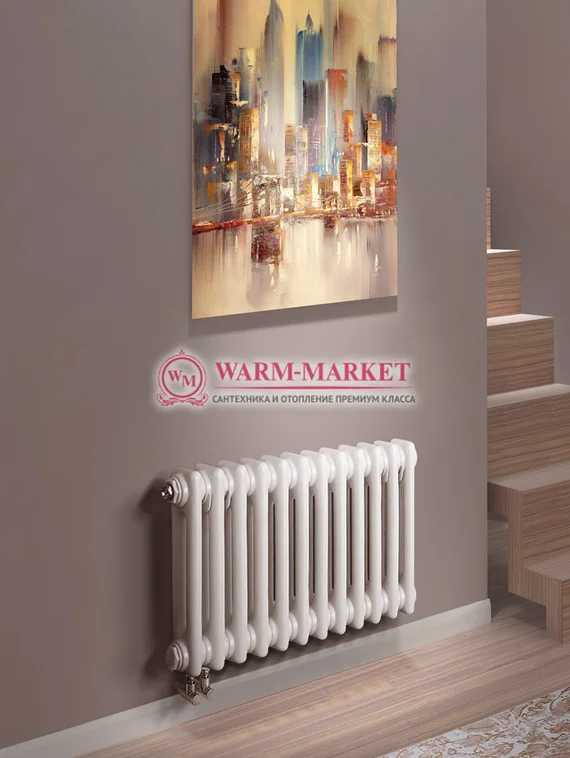 Трубчатый радиатор Purmo Delta 2057-12 секций, двухтрубный с нижним правым/левым подключением с вентилем.