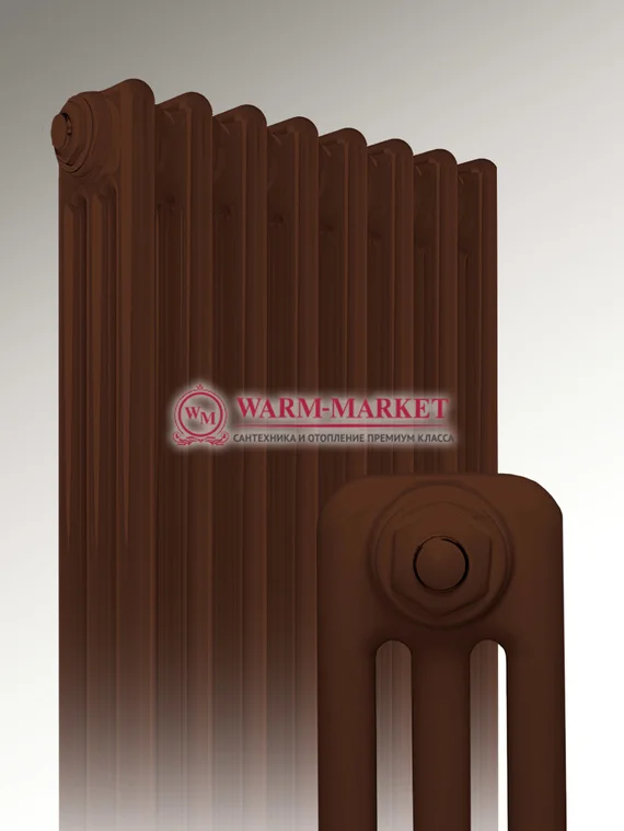 Трубчатый вертикальный радиатор Dia Norm 3180 трехтрубный нижнее правое/левое подключение с вентилем коричневого цвета