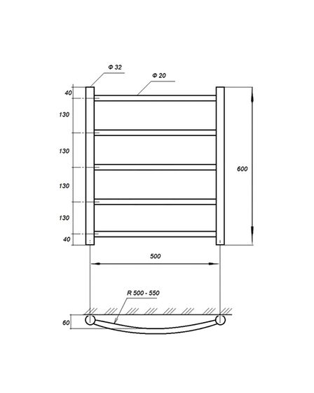 Полотенцесушитель электрический Solent Grevol SR-010 600х500 П5 черный