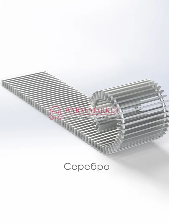 Конвектор внутрипольный Helios Therm Alpha Air (CIAA) с вентилятором глубиной 85мм с алюминиевой решеткой серебряного цвета