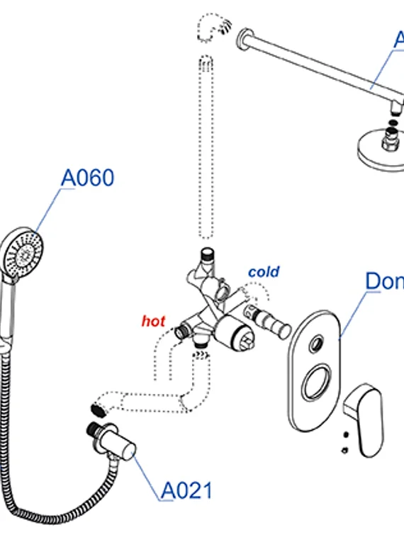 Встраиваемый комплект для душа с верхней душевой насадкой и лейкой черный А14030-Bl