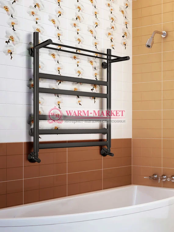 Hendriks-водяной полотенцесушитель с полкой цвет черный