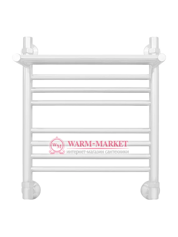 Mini P 500х400 - узкий электрический полотенцесушитель с полкой из нержавеющей стали 400 мм шириной, белый.