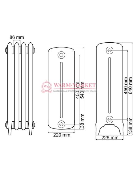 Чугунный радиатор Viadrus Bohemia R 450/225