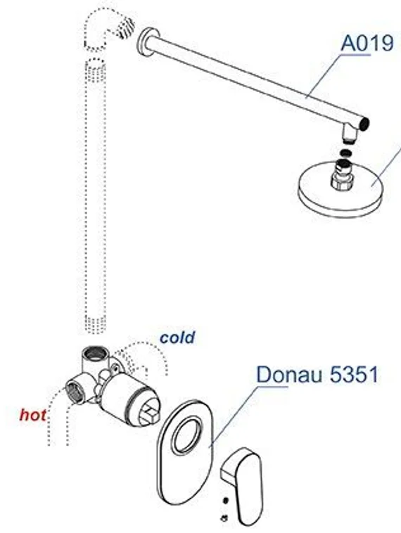 Встраиваемый комплект для душа с верхней душевой насадкой черный А12030-Bl