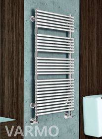 Varmo White  - белый дизайн полотенцесушитель с перекладинами внахлест.