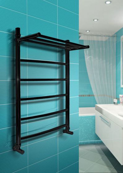 Universal P - классический полотенцесушитель с полкой черного цвета