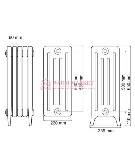 Чугунный радиатор Viadrus Karol 500/220