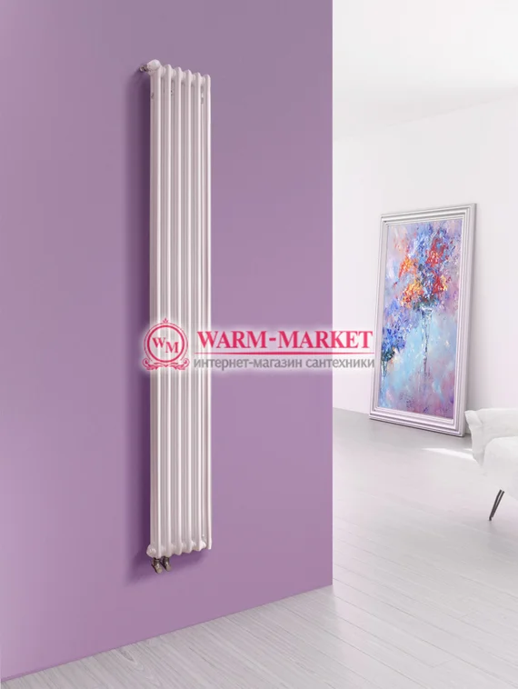 Вертикальный трубчатый радиатор Purmo Delta Lazerline 2180-6 секций, двухтрубный, нижнее правое/левое подключение с вентилем