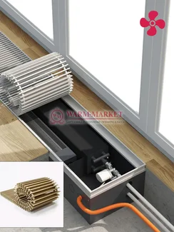 Конвектор внутрипольный Helios Therm Double Air (CIADA) с вентилятором глубиной 180мм с алюминиевой решеткой золотого цвета