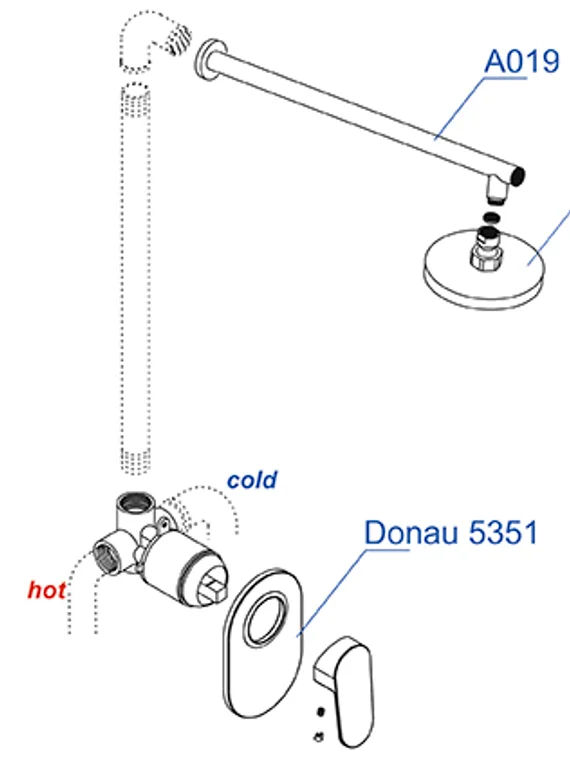 Встраиваемый комплект для душа с верхней душевой насадкой черный А12028-Bl