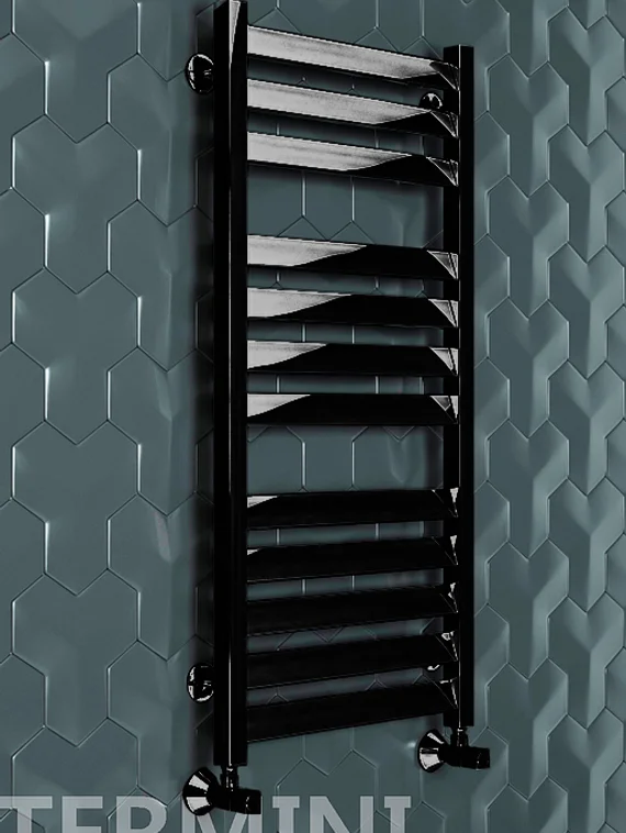 Termini - водяной дизайн полотенцесушитель с прямоугольными вертикалями черного цвета