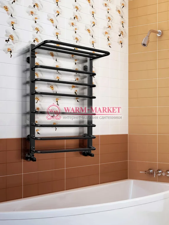 Arktur-водяной полотенцесушитель с полкой цвет черный