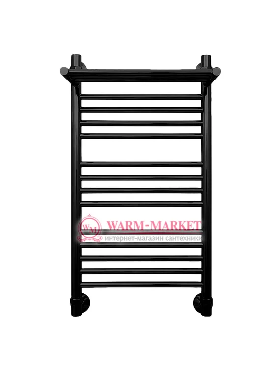 Mini P 800х400 - узкий полотенцесушитель с полкой из нержавеющей стали 400 мм. шириной, черный.