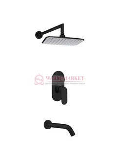 Встраиваемый комплект для ванны с изливом и верхней душевой насадкой черный А13031-Bl