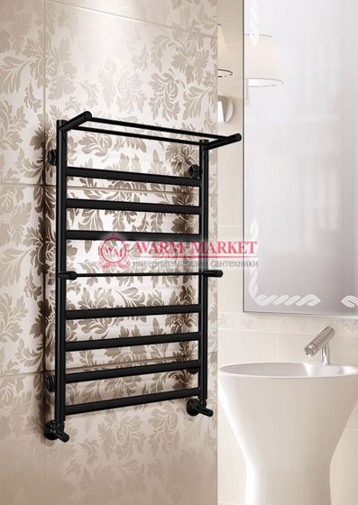 Hendriks-водяной полотенцесушитель с двумя полками, нижнее подключение цвет черный