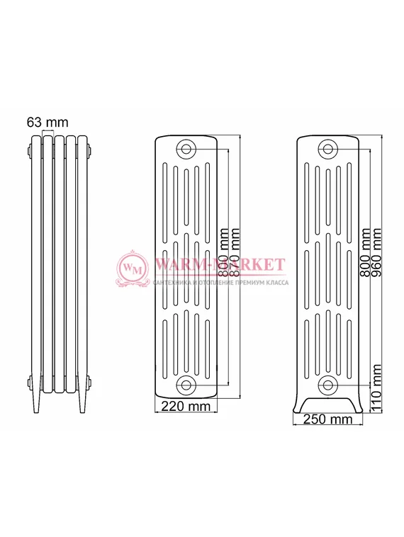 Чугунный радиатор Demir Dokum Tower 6096