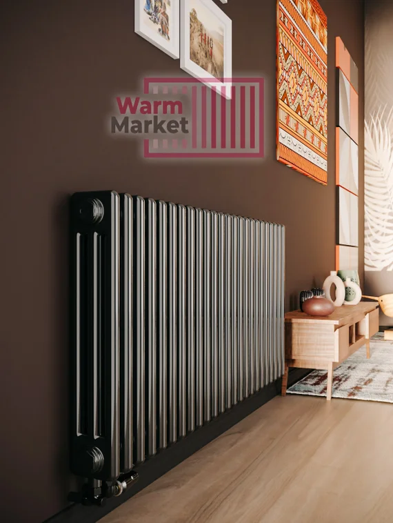 Трубчатый радиатор Solira 3057 N69 твв нижнее подключение с термостатикой, антрацит (RAL 7016)