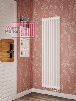 Вертикальный трубчатый радиатор Solira 2180 N69 твв нижнее подключение с термостатикой, белый (RAL 9016)