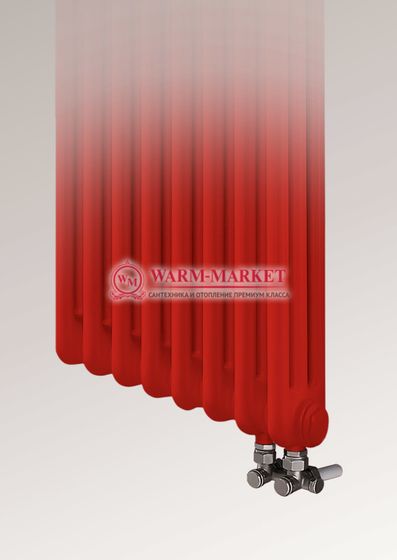 Трубчатый радиатор Dia Norm 3037 трехтрубный с нижним правым/левым подключением с вентилем красного цвет