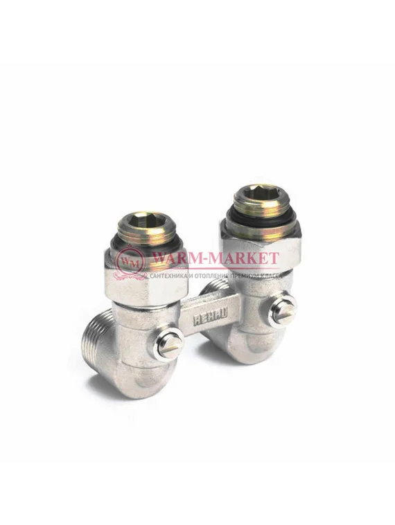 Пара шаровых кранов с соединительным ниппелем REHAU G 1/2xG 3/4, угловой