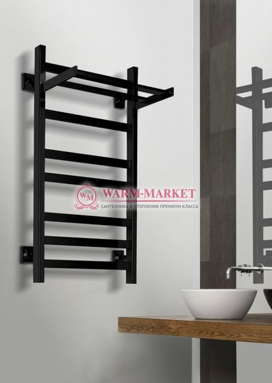 Quadro V 30+ электрический полотенцесушитель из квадратного и прямоугольного профиля с полкой