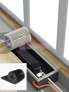 Конвектор внутрипольный Helios Therm Double Alpha (CIAD) без вентилятора глубиной 130мм с алюминиевой решеткой черного цвета