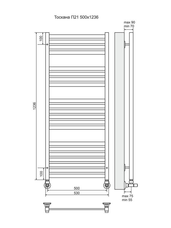 Тоскана П21 - водяной полотенцесушитель, нижнее подключение, белый