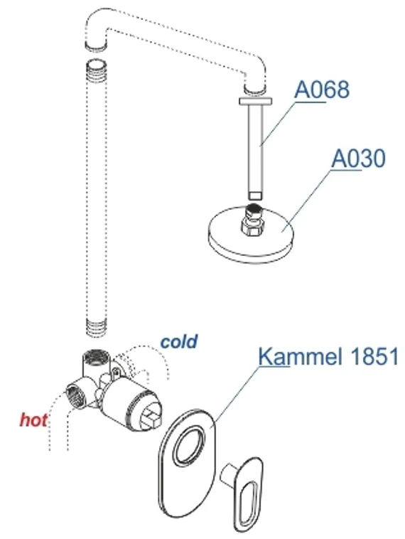 Встраиваемый комплект для душа с верхней душевой насадкой черный A12830-Bl