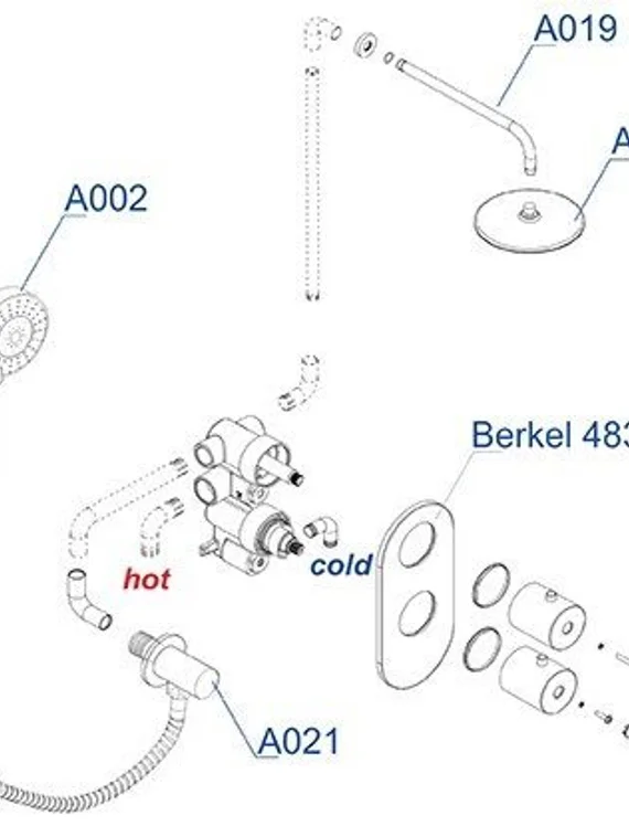Встраиваемый комплект для душа с верхней душевой насадкой и лейкой черный А16031-Bl Thermo