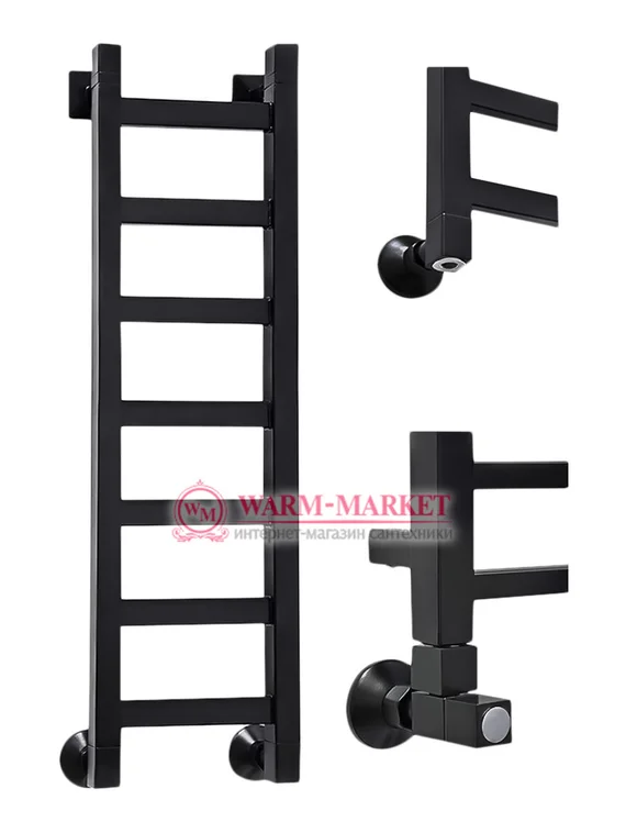 Quadro 1 1200х330 - узкий водяной полотенцесушитель из нержавеющей стали 330 мм. шириной черного цвета