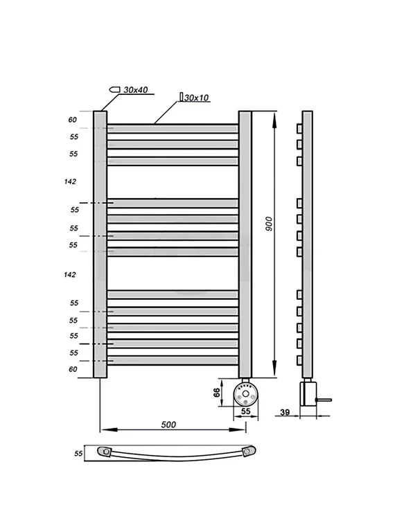 Полотенцесушитель электрический Solent Yarumo SR-018 900х500 П12 черный