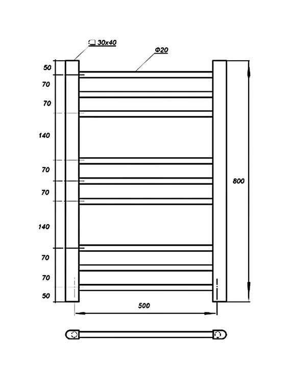 Полотенцесушитель электрический Solent Bedoll SR-011 800х500 П9 черный