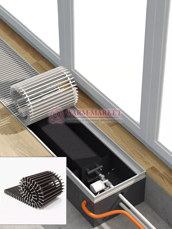 Конвектор внутрипольный Helios Therm Double Alpha (CIAD) без вентилятора глубиной 130мм с алюминиевой решеткой шоколадного цвета