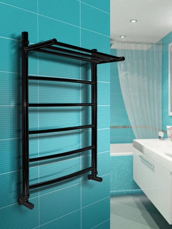 Universal P - классический полотенцесушитель с полкой черного цвета