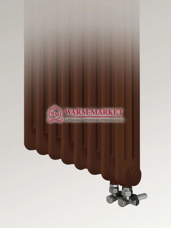 Трубчатый вертикальный радиатор Dia Norm 3180 трехтрубный нижнее правое/левое подключение с вентилем коричневого цвета