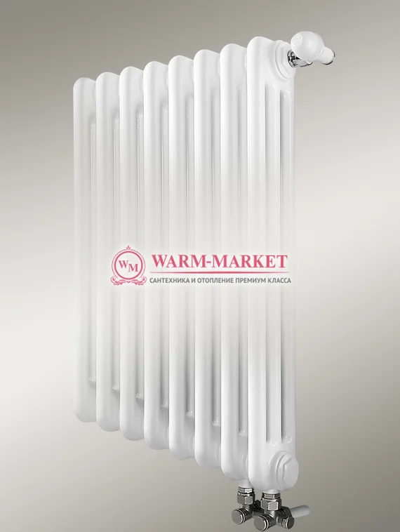 Трубчатый радиатор, трехтрубный с нижним правым/левым подключением вентилем