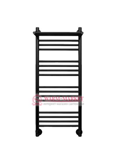 Mini P 1000х400 - узкий электрический полотенцесушитель с полкой из нержавеющей стали 400 мм. шириной, черный.