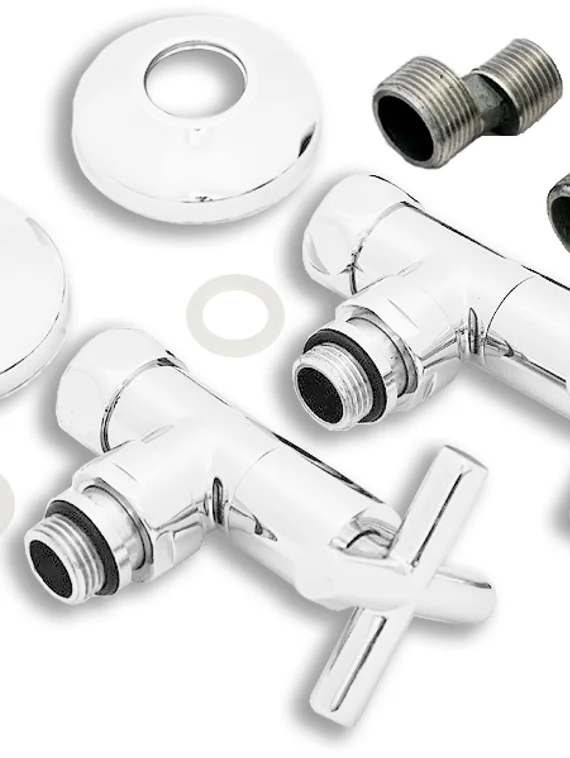 Вентиль крестообразный регулировочный прямой белого цвета.