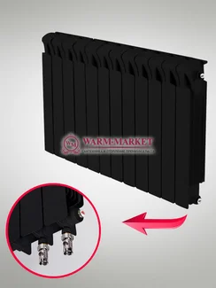 Rifar Monolit VL Black 500 - черный биметаллический радиатор с нижним левым подключением