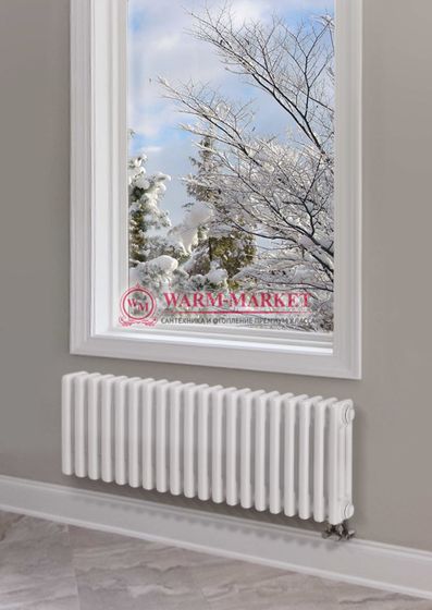 Трубчатый радиатор Purmo Delta 3037-22 секции, трехтрубный с нижним правым/левым подключением с вентилем.