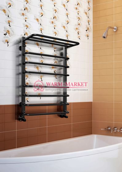 Arktur-водяной полотенцесушитель с полкой цвет черный