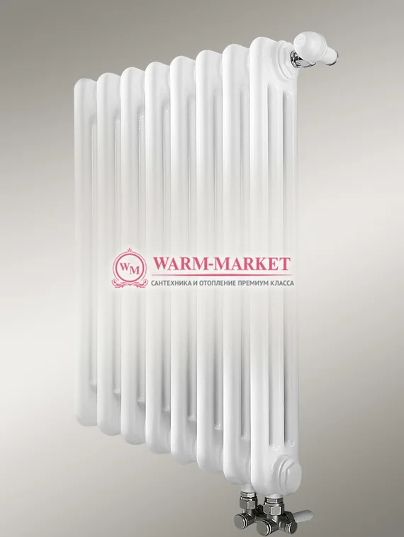 Трубчатый радиатор, трехтрубный с нижним правым/левым подключением вентилем