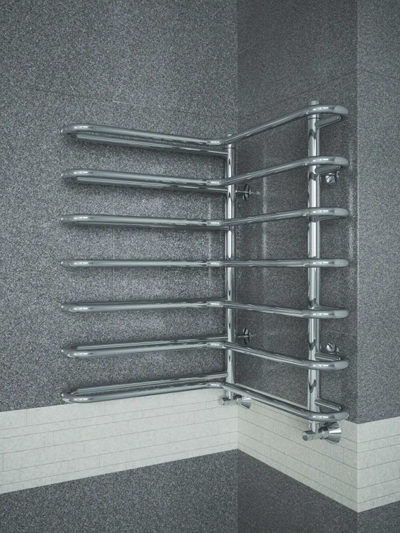 Nika - угловой водяной полотенцесушитель цвета хром.